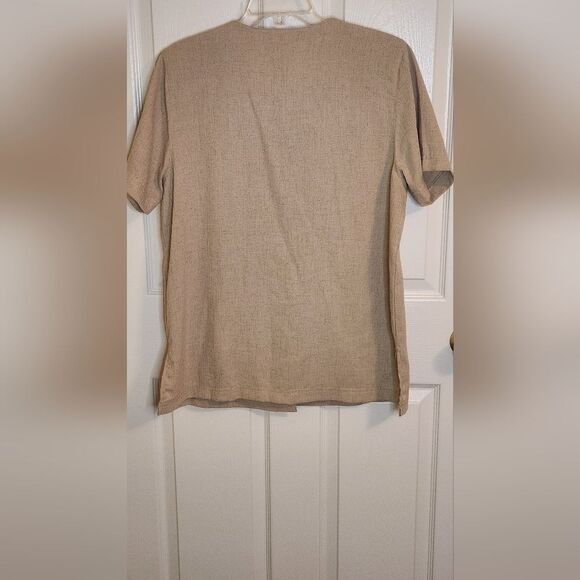 NWT Donnkenny L Beige LINEN Blend Embroidered Shrtslv Buttons Women Top Cardigan - Picture 8 of 8